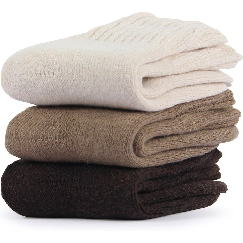 BenSorts Women 3 Packs Dark Brown Beige Winter Thick Warm Polyester Boots Socks - Picture 2 of 6